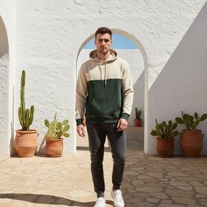 Men's Green and Cream Hoodie